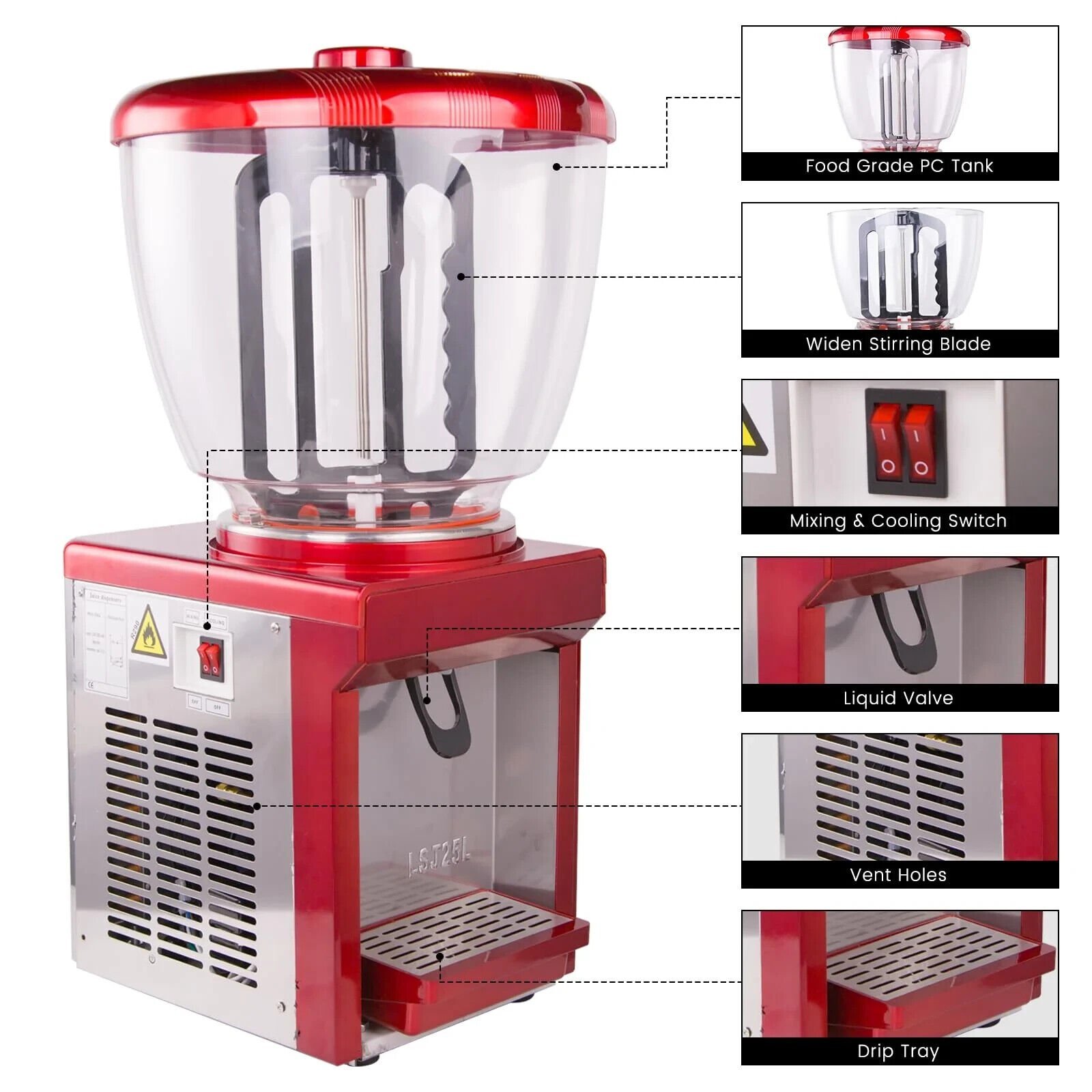 CVS Commercial Beverage Dispenser 25L Automatic Single Cylinder Juice Dispenser - Image 3