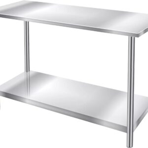 CVS Double Layer Stainless Steel Kitchen Catering Table- Food Prep Workbench Dining Table