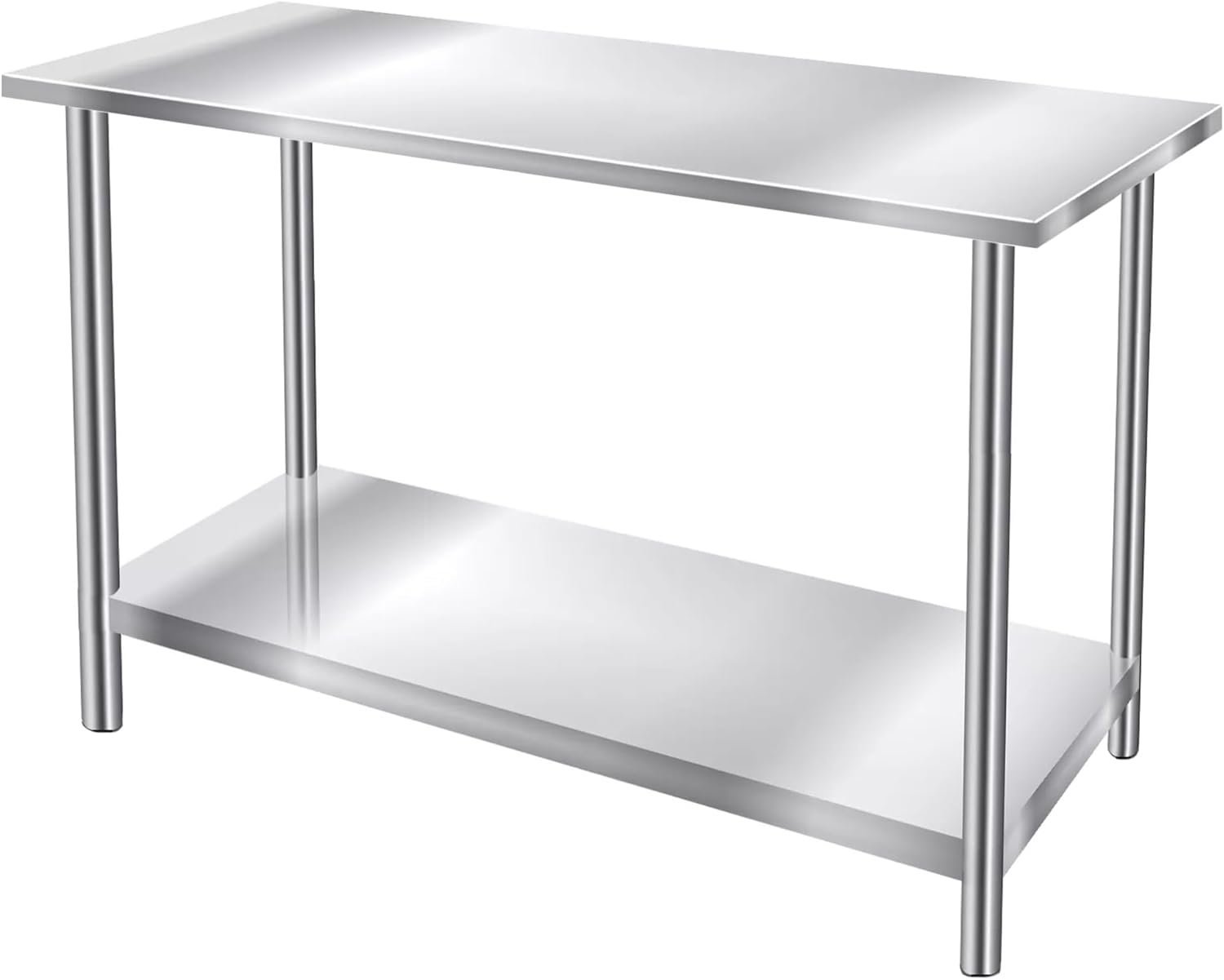 CVS Double Layer Stainless Steel Kitchen Catering Table- Food Prep Workbench Dining Table