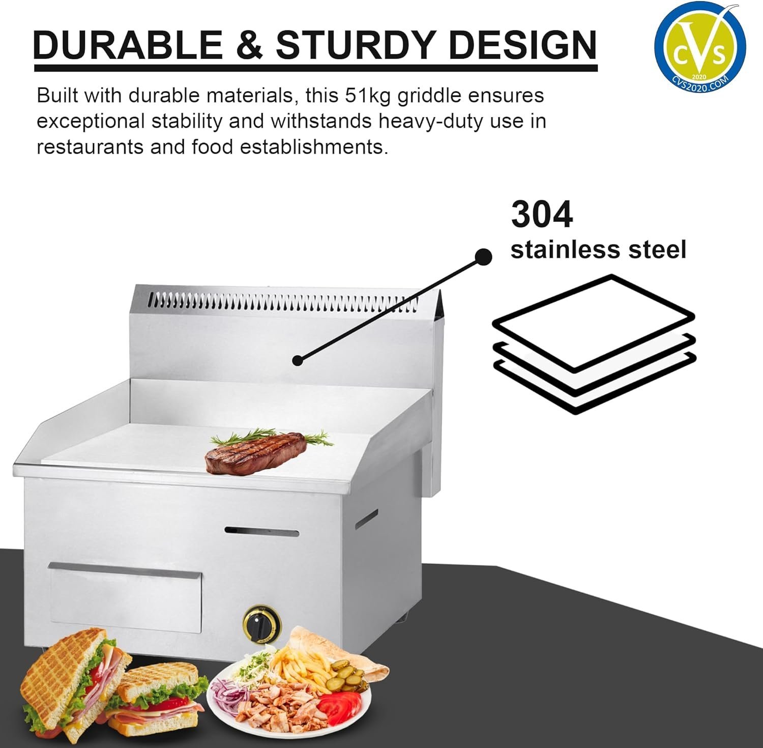 Commercial Gas Griddle – Single Burner, 50°C to 300°C Adjustable Temperature, Durable and Energy-Efficient - Image 2