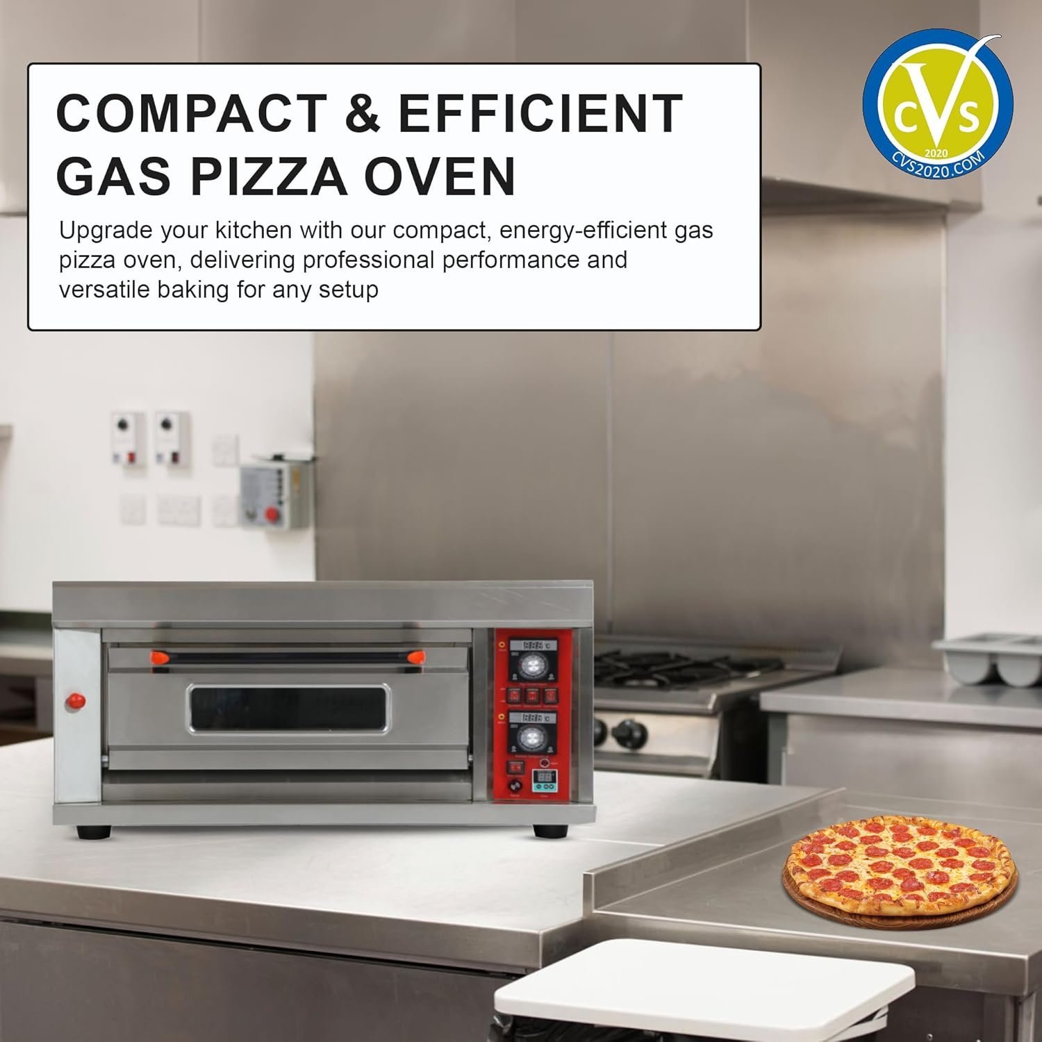 Commercial Compact Gas Pizza Oven with 1 Tray, Energy-Efficient 100W, Spacious 67 x 47 x 19 cm Chamber - Image 4