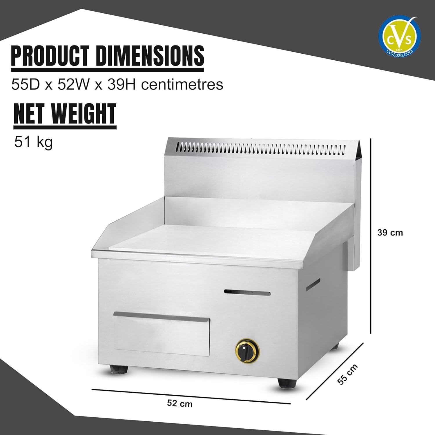 Commercial Gas Griddle – Single Burner, 50°C to 300°C Adjustable Temperature, Durable and Energy-Efficient - Image 4