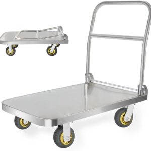 Heavy Duty Folding Platform Trolley ? 300kg Capacity, 90x60x47.2 cm, Foldable Handle, 4 Swivel Wheels (360?)