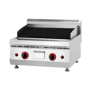 Commercial Table Top Gas Lava Rock Grill with Dual Burners & Stainless Steel Drip Pan - 50-300°C