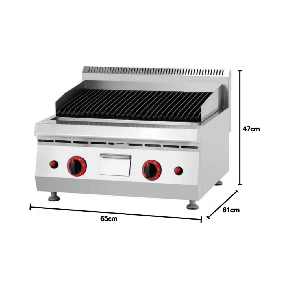 Commercial Table Top Gas Lava Rock Grill with Dual Burners & Stainless Steel Drip Pan - 50-300°C - Image 2
